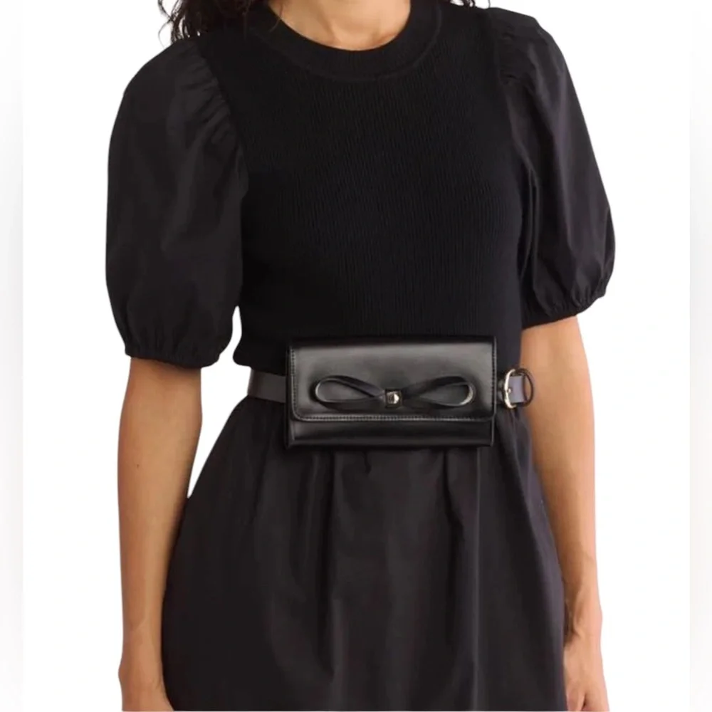 NWT Kate Spade Leather Belt Bag Black Bow Size: L/XL